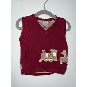 Vtg Gymboree Baby Toddler Boy Red Christmas Sweater Vest Toy Train Dog 12-18M